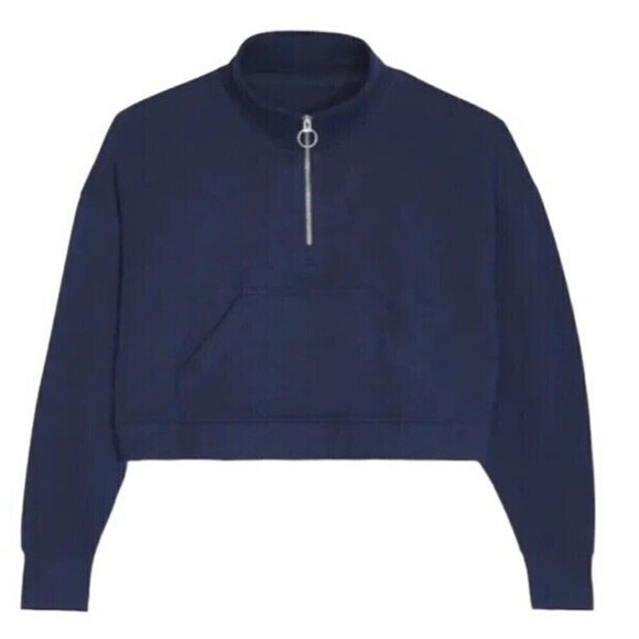 WeWoreWhat Half Zip Cropped Terry Pullover in Dress Blue Sz S - Picture 2 of 2